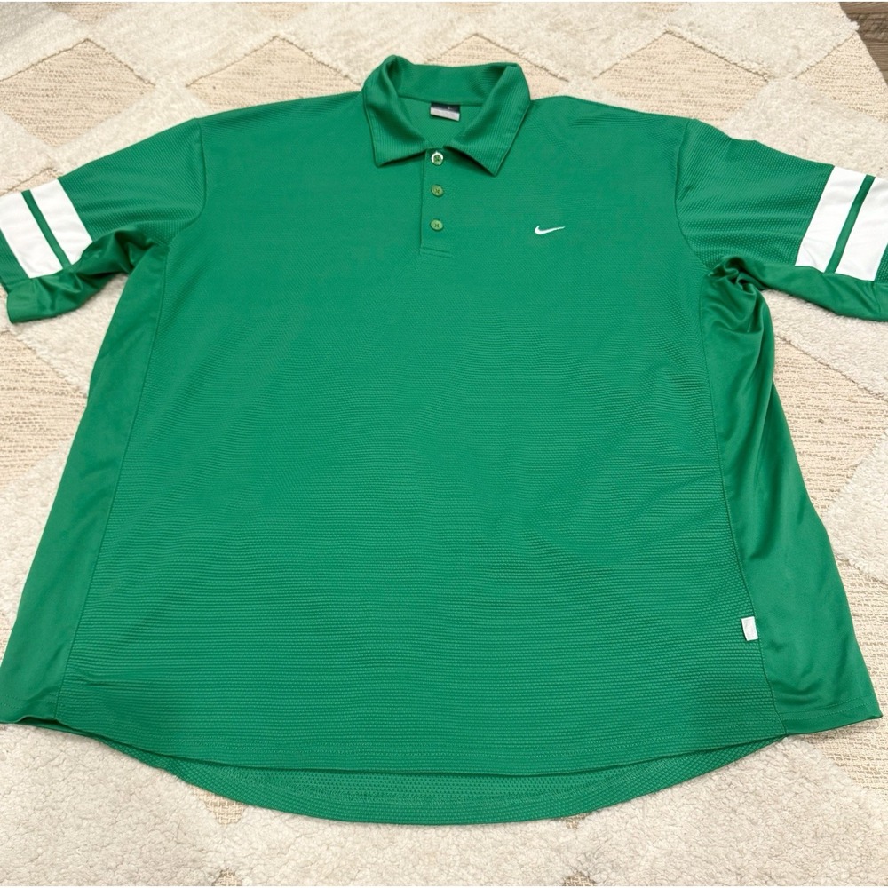 2006 Nike Polo Shirt Mens XXL Green Sphere Dry Golf Performance Swoosh Stripe
